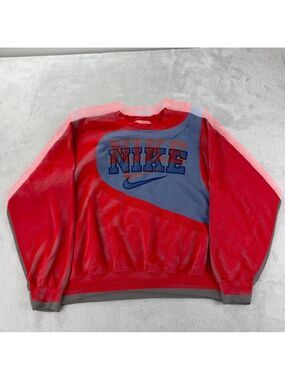 Nike Rework Men's Size Large Vintage Fleece Lined Red/Blue Sweater